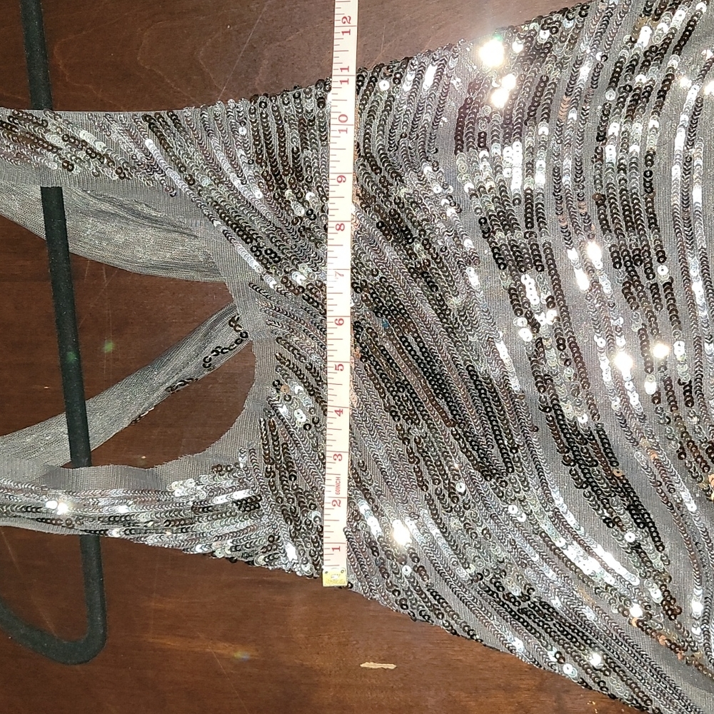 Oversized Sheer Sequin Hi Lo Racerback Flowy Evening Cocktail Tunic Top Size Lrg - Picture 5 of 12